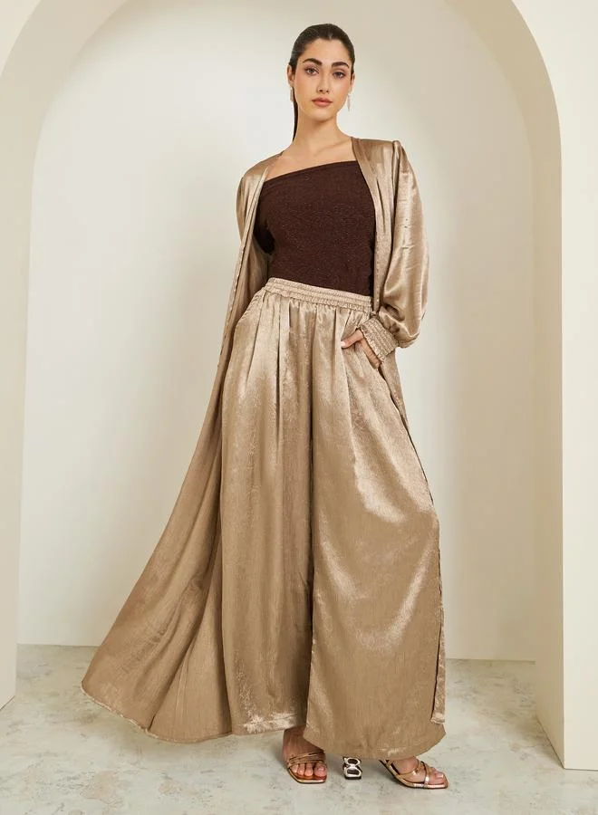 Styli Women Gold Shimmer Wide Leg Trousers